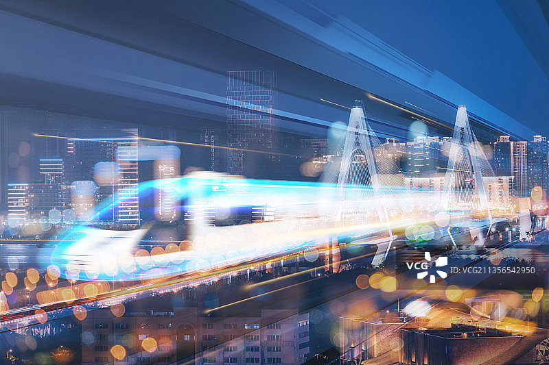 海南省海口市环岛高铁夜景图片素材