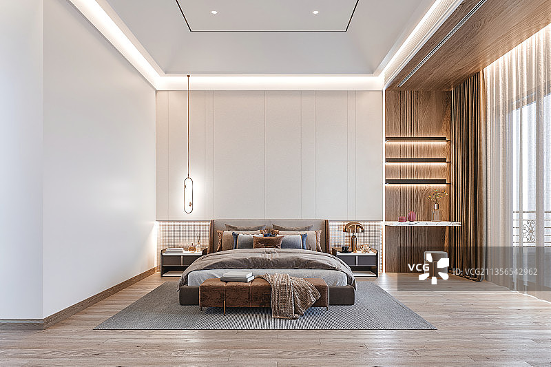 现代简约风格卧室温馨大床房图片素材