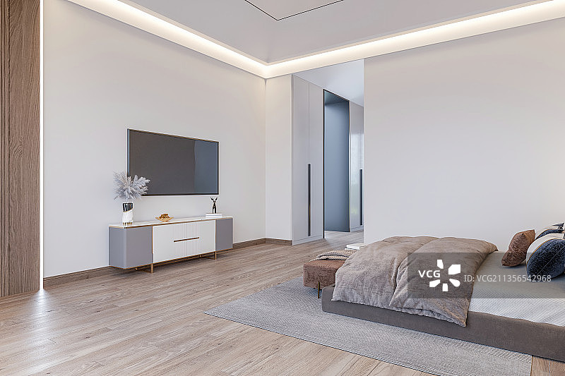 现代简约风格卧室温馨大床房图片素材