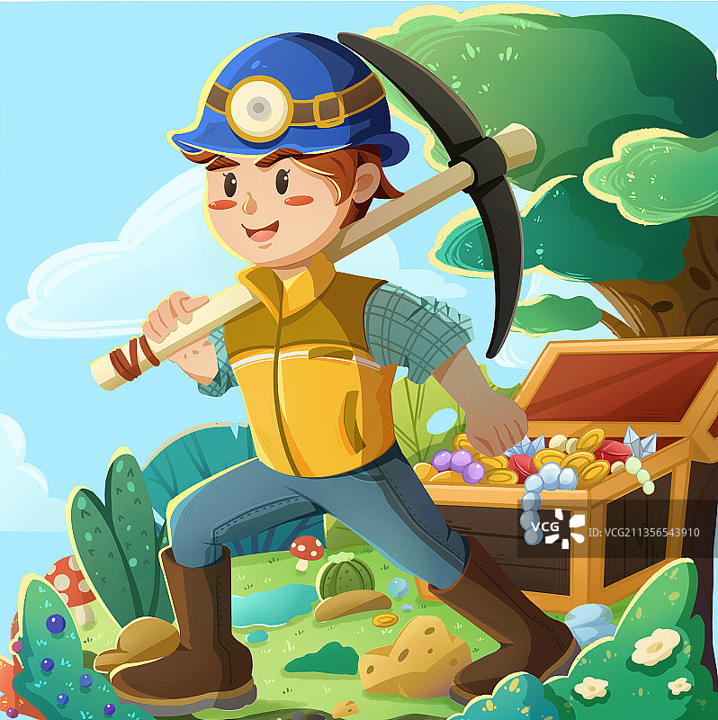 儿童插画-采矿者图片素材