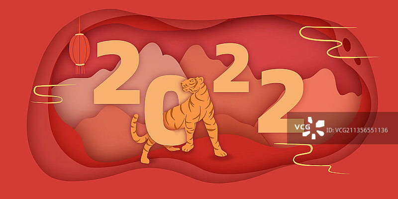 虎年元旦新年剪纸插画图片素材