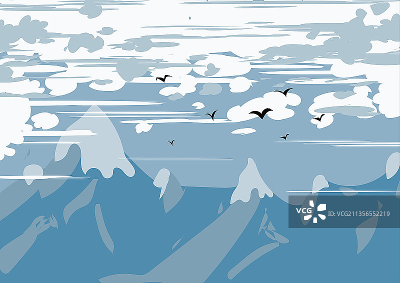 户外攀登冒险飞鸟白云高峰飞行的鸟伸出去的手漂浮的云自然插画图片素材