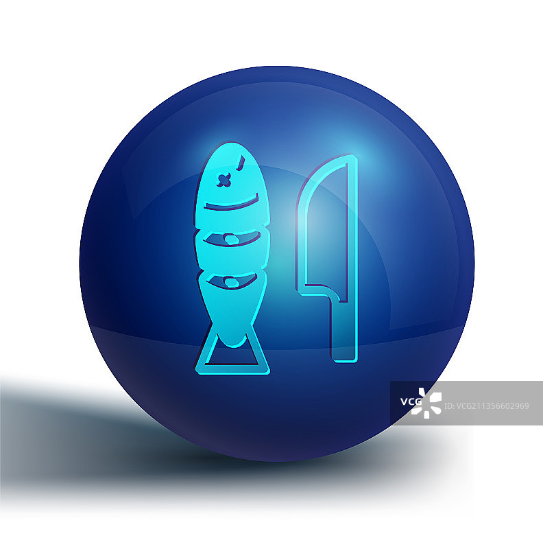 带刀的蓝色鱼肉片图标图片素材