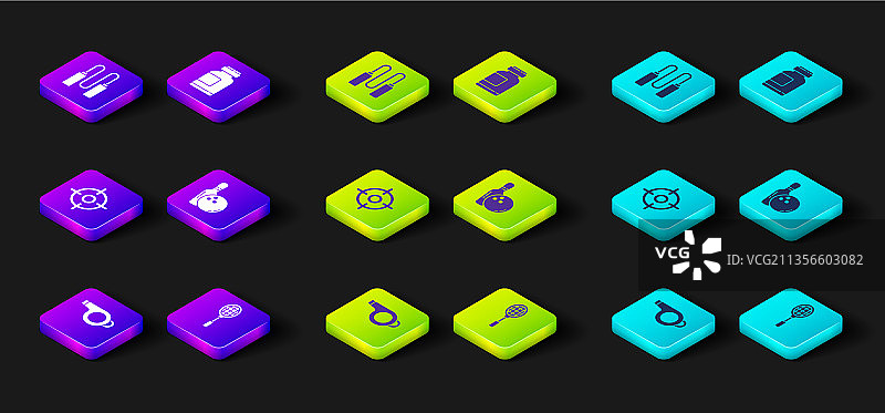 口哨、网球拍、靶子、保龄球运动套装图片素材