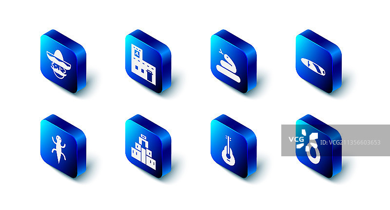 墨西哥风格房屋、蛇、雪茄、鳄梨和吉他图片素材