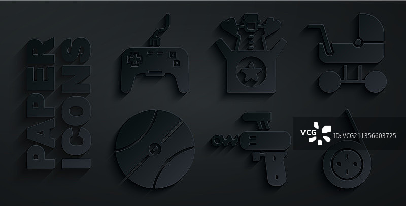 射线枪、婴儿车、篮球与溜溜球套装图片素材