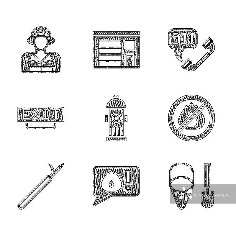 消防栓、911电话和铲子图片素材