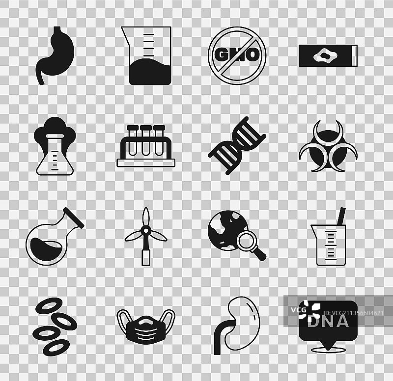 DNA符号实验室玻璃器皿或烧杯图片素材