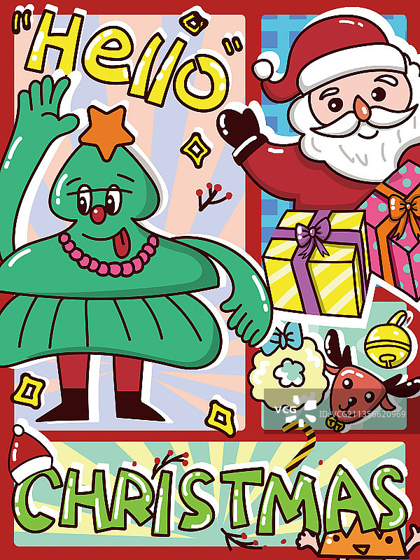 圣诞圣诞树圣诞老人礼物分割海报图片素材