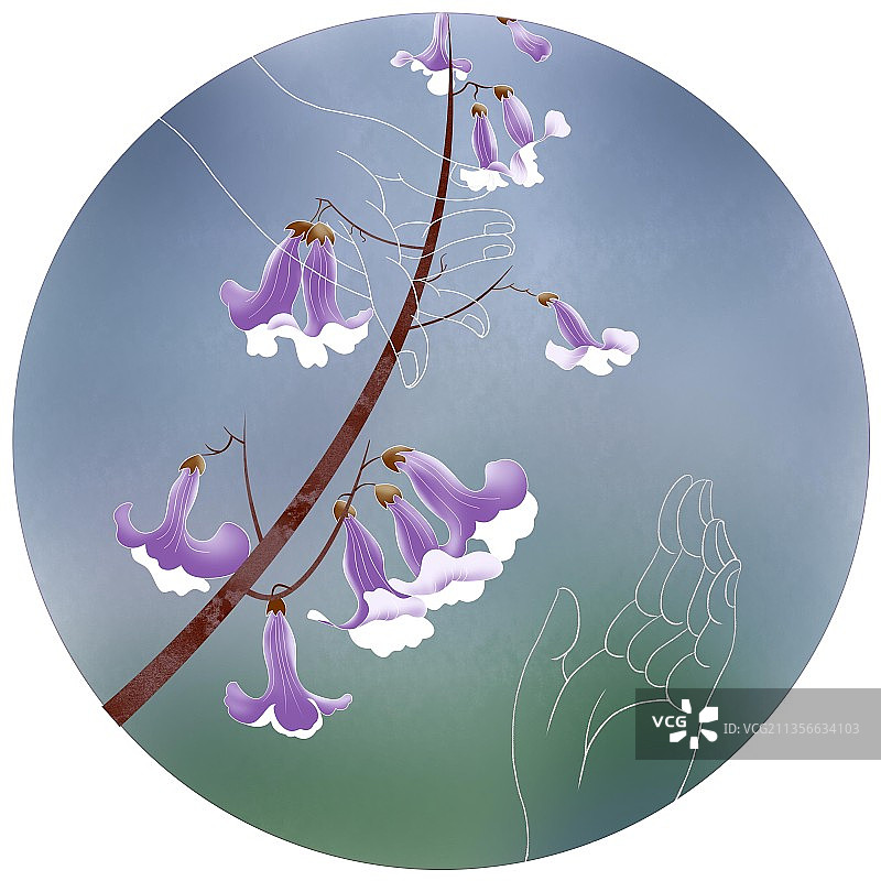 桐花与佛手唯美手绘插画图片素材