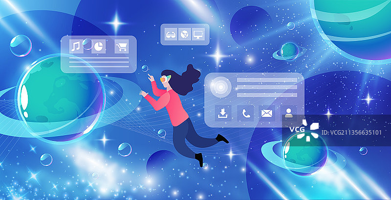 元宇宙VR科技虚拟现实触控矢量插画图片素材