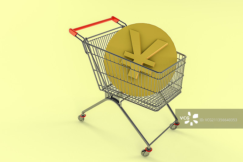 购物车和金币,3D渲染图片素材