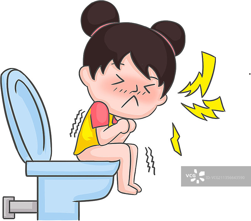 卡通手绘插画女孩便秘图片素材
