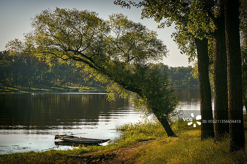 潮白河晨光图片素材