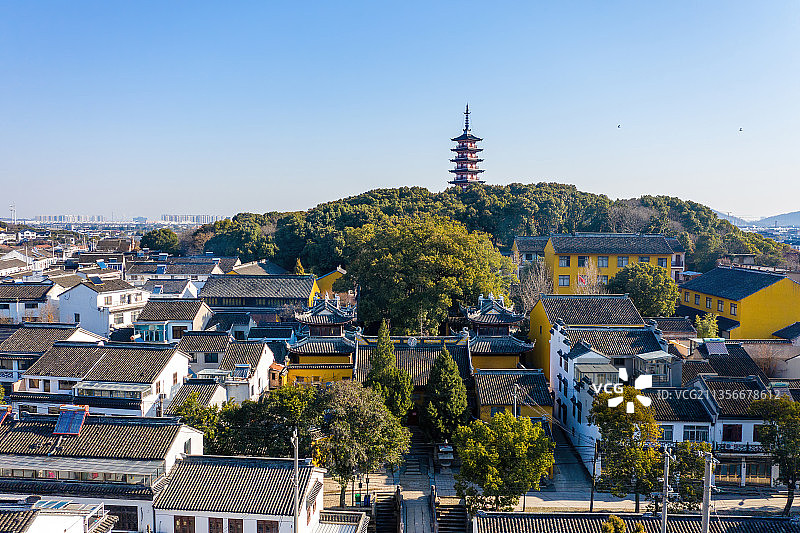 江苏苏州光福铜观音寺光福塔航拍图片素材