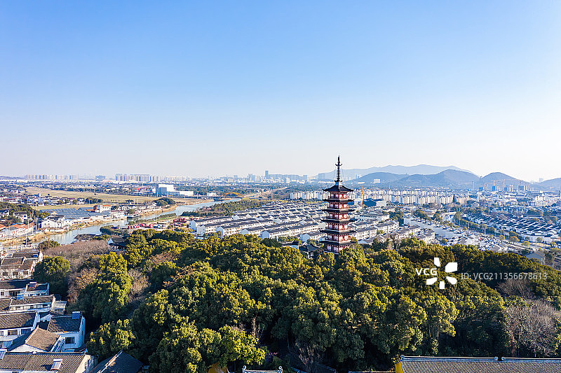 江苏苏州光福铜观音寺光福塔航拍图片素材
