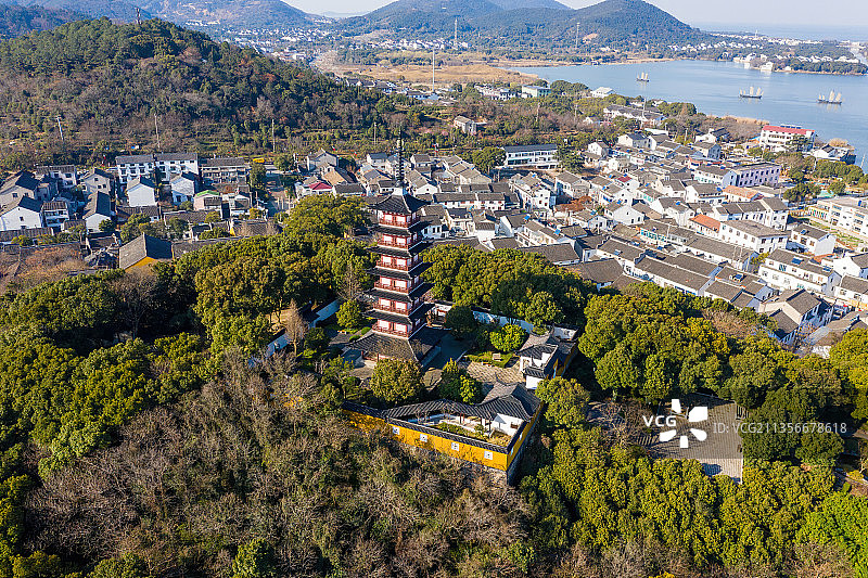 江苏苏州光福铜观音寺光福塔航拍图片素材