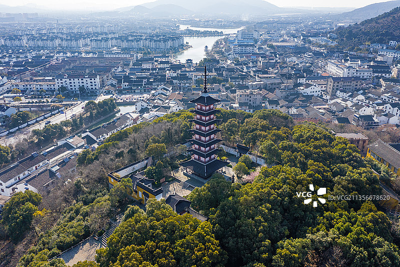 江苏苏州光福铜观音寺光福塔航拍图片素材