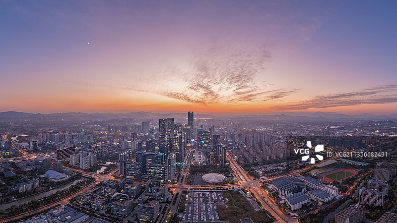 杭州未来科技城夜景天际线航拍图片素材