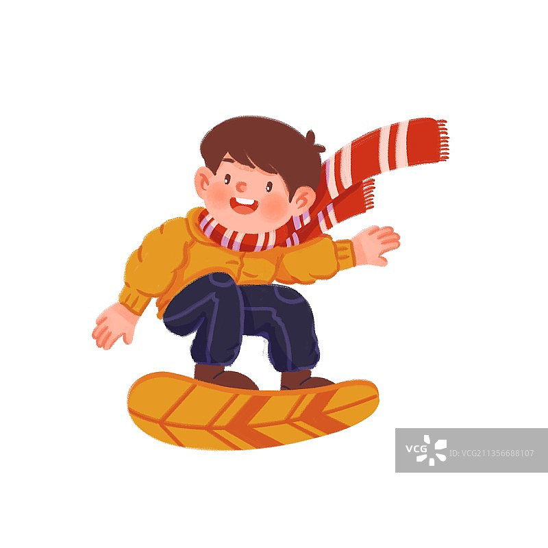插画,冬天,人物,节气,滑雪,儿童,可爱风,卡通,围巾,外套图片素材