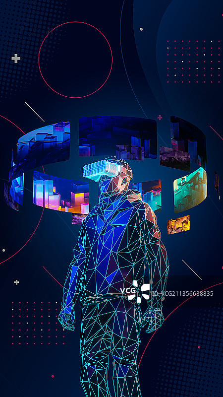 3D赛博朋克风格元宇宙主题插画图片素材