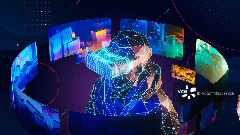 3D赛博朋克风格元宇宙主题插画图片素材