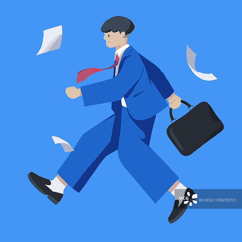 蓝色背景拎着公文包的打工人插画图片素材