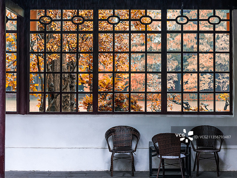 四川成都崇州罨画池秋季景色图片素材