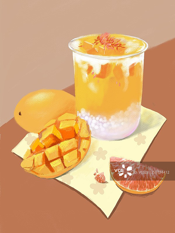 插画杨枝甘露奶茶图片素材
