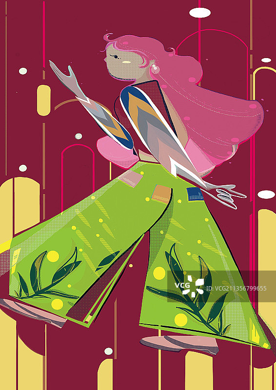 粉色长发的女孩图片素材