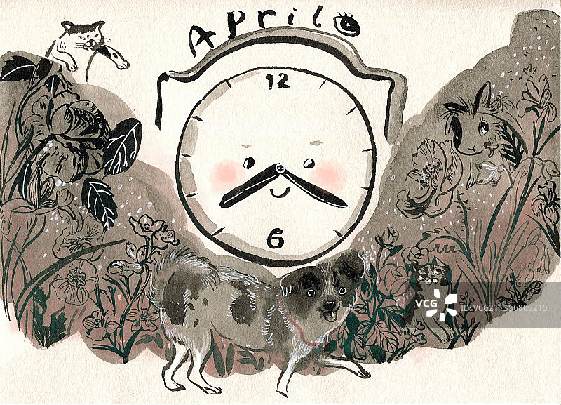 “与猫狗在一起的日子”月历 4月图片素材