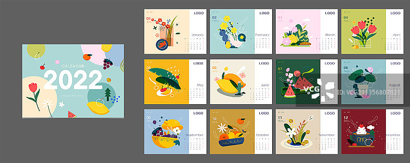 横幅自然元素日历矢量插画模板图片素材