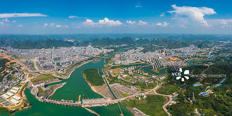 航拍广西大化水利枢纽图片素材