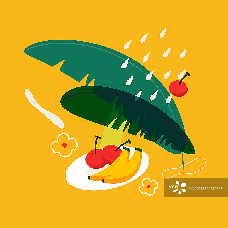 樱桃芭蕉雨滴矢量装饰插画元素图片素材