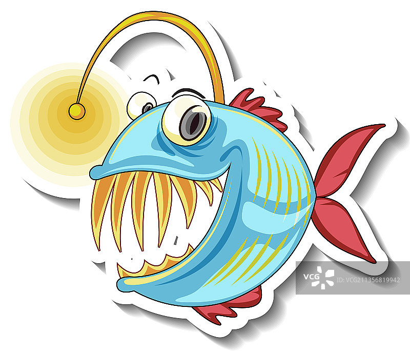 卡通风格的鮟鱇鱼海洋动物贴纸图片素材