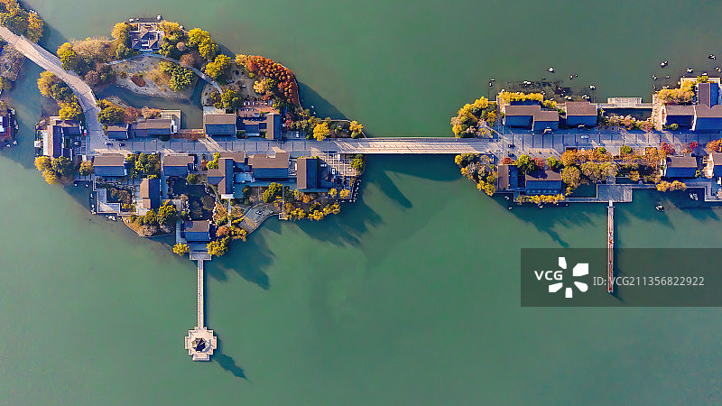 江苏苏州工业园区金鸡湖李公堤航拍图片素材