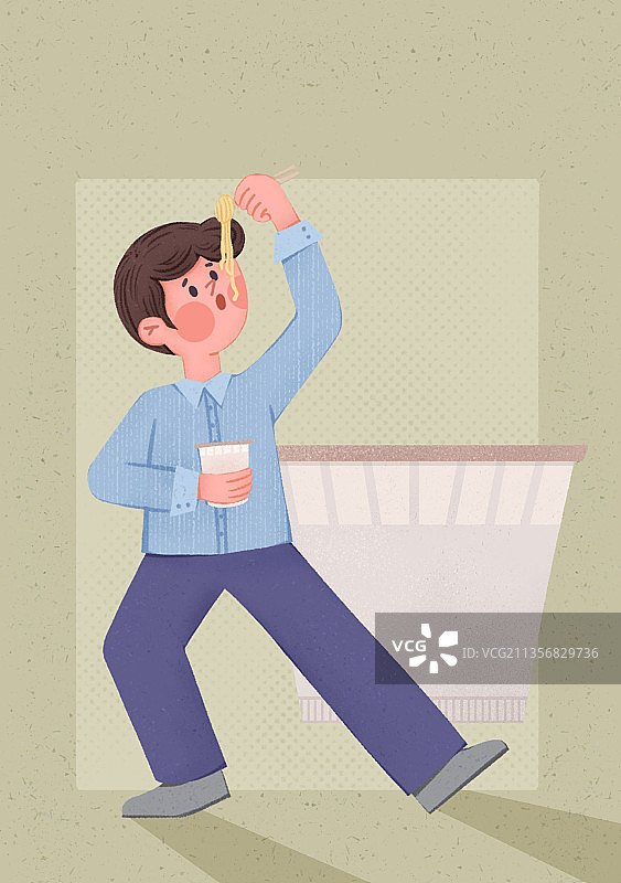 男孩站着吃方便面图片素材