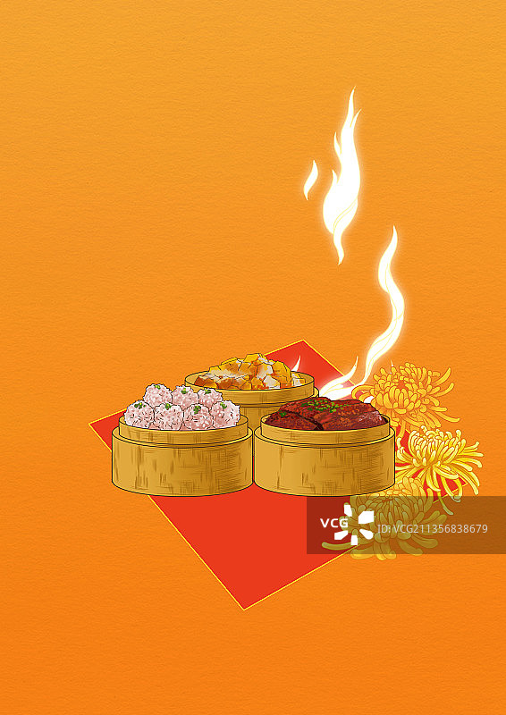 中国传统美食湖北武汉地域特色食品沔阳三蒸美味蒸菜插画图片素材