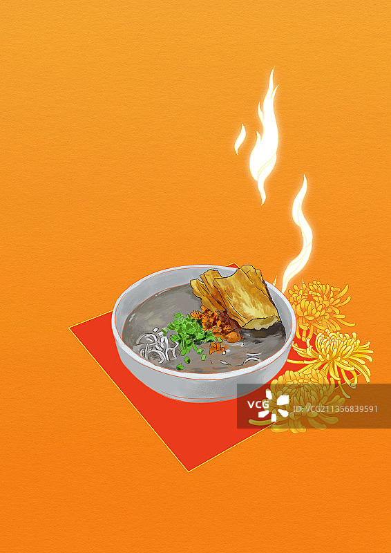 中国传统美食湖北武汉地域特色食品糊汤粉美味佳肴早餐插画图片素材