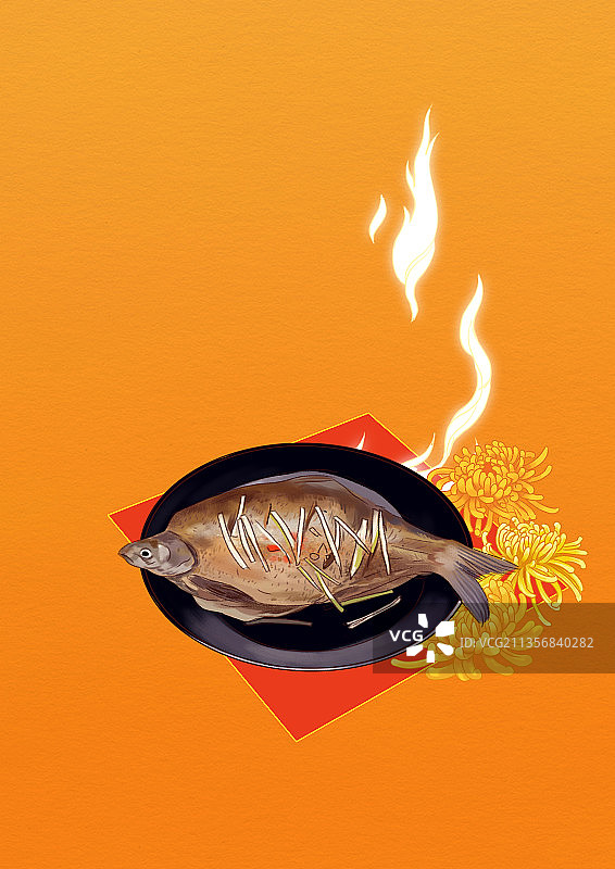 中国传统美食湖北武汉地域特色食品武昌鱼美味佳肴主食插画图片素材