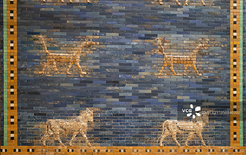 柏林佩加蒙博物馆古巴比伦城伊斯塔尔门动物雕刻图片素材