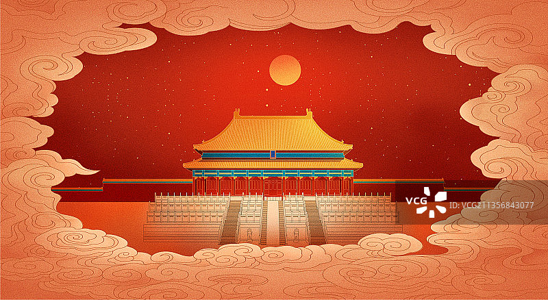 北京故宫宫殿建筑插画图片素材