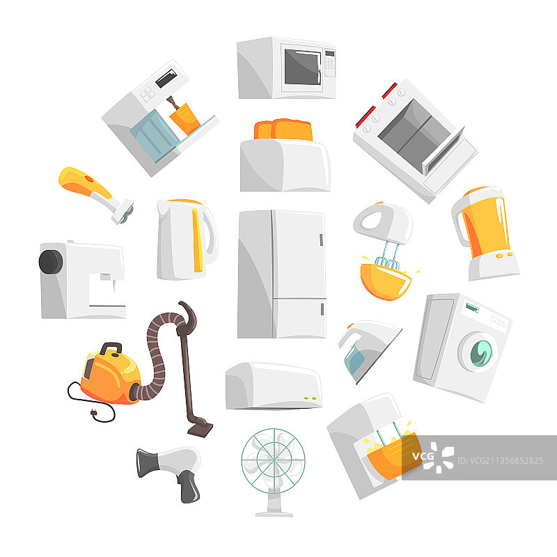 带有真空吸尘器的卡通家用电子产品和电器图片素材