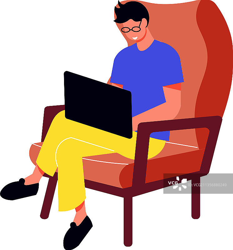 在扶手椅上工作图片素材