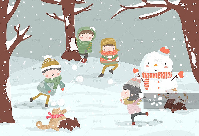 打雪仗的童年图片素材