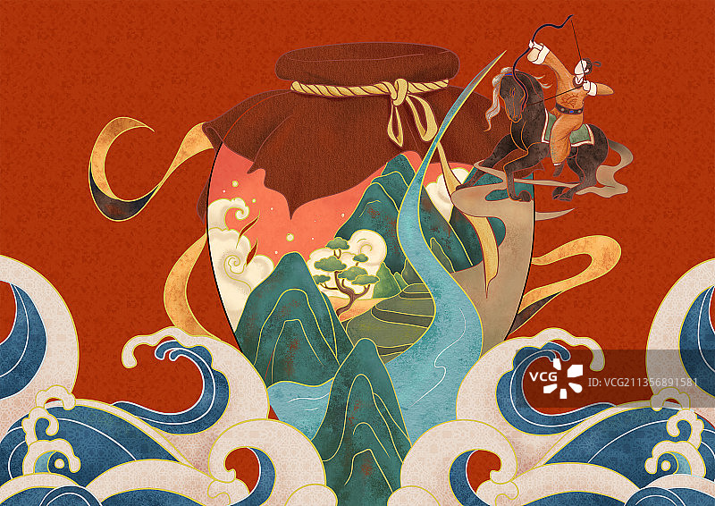 白酒国潮包装插画图片素材