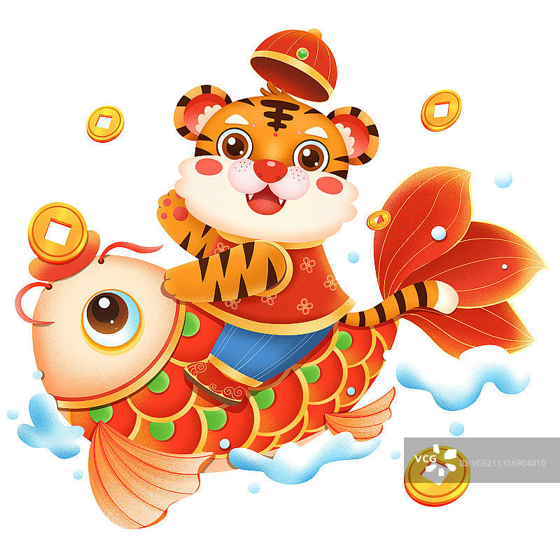 新年虎年骑锦鲤的老虎元素图片素材