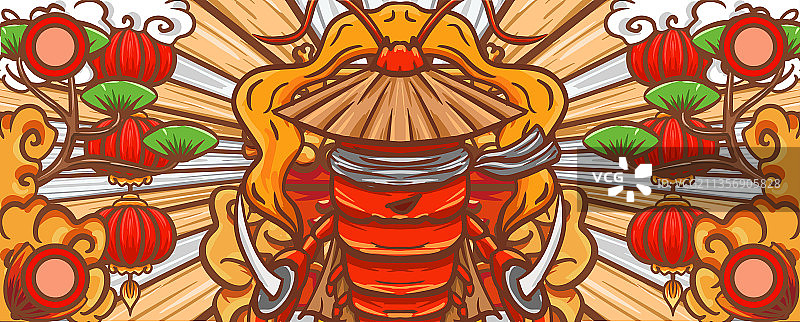 手绘卡通国潮麻辣小龙虾插画设计图片素材