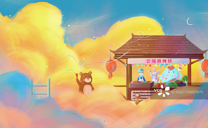 云端烧烤店图片素材