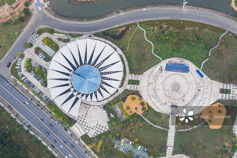 浙江金华浦江县文化馆全景航拍图片素材